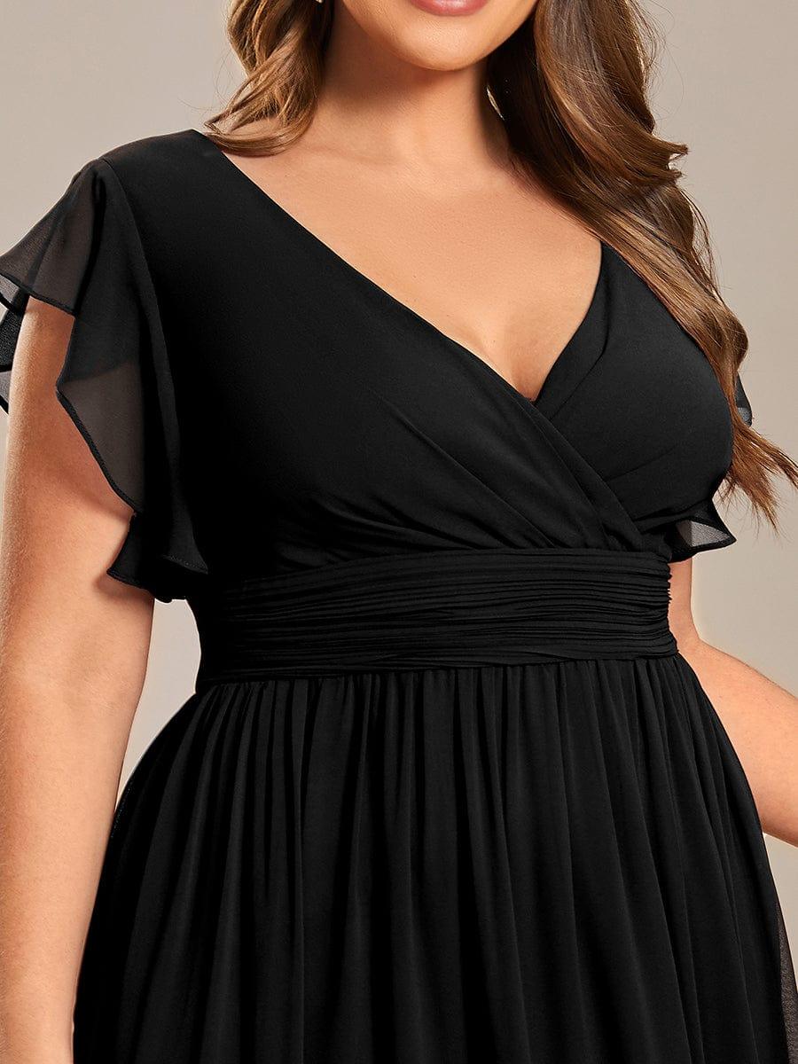 ever LILYANA|Back Cutout A-Line Pleated Ruffles Sleeve Chiffon Bridesmaid Dress
