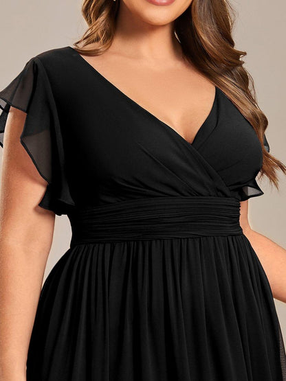 ever LILYANA|Back Cutout A-Line Pleated Ruffles Sleeve Chiffon Bridesmaid Dress