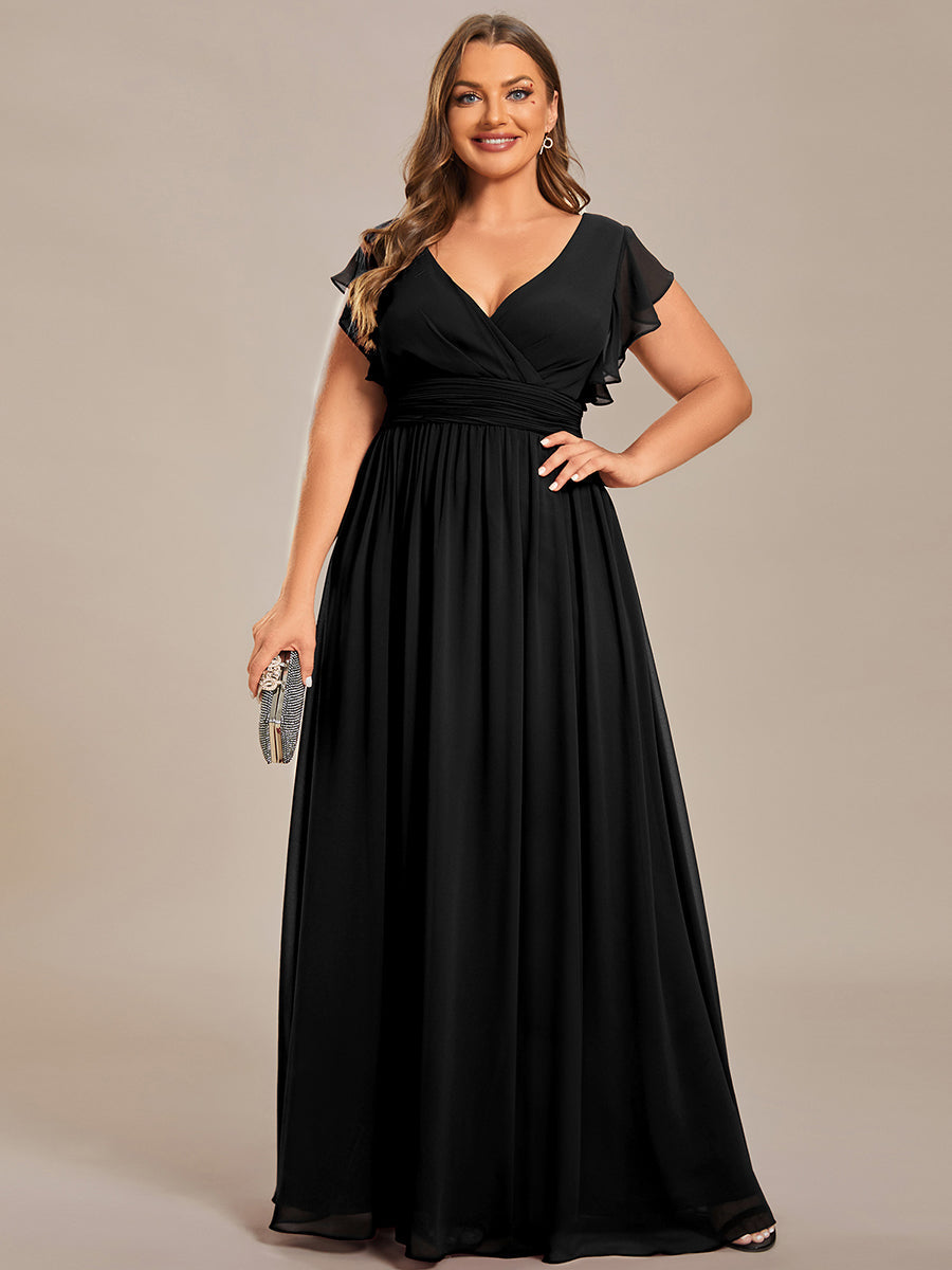 ever LILYANA|Ruffles Sleeve Back Cutout A-Line Maxi Chiffon Wedding Guest Dress