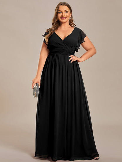 ever LILYANA|Ruffles Sleeve Back Cutout A-Line Maxi Chiffon Wedding Guest Dress