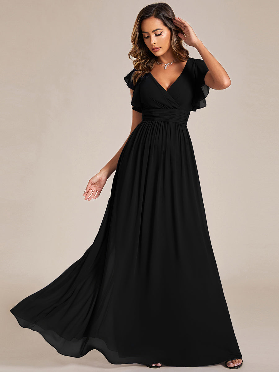 ever LILYANA|Ruffles Sleeve Back Cutout A-Line Maxi Chiffon Wedding Guest Dress