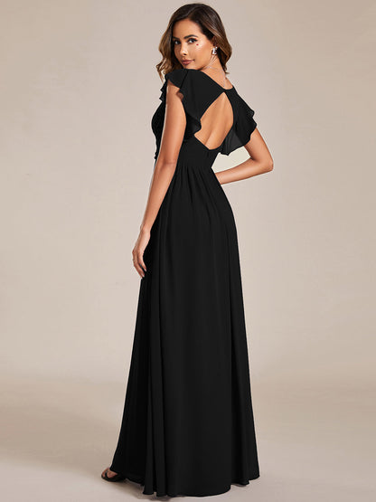 ever LILYANA|Back Cutout A-Line Pleated Ruffles Sleeve Chiffon Bridesmaid Dress