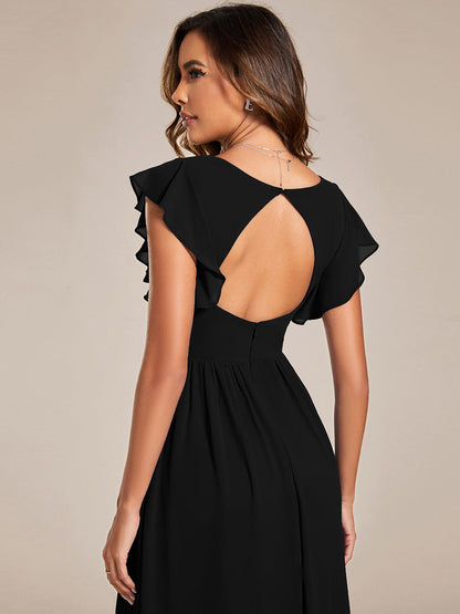 ever LILYANA|Ruffles Sleeve Back Cutout A-Line Maxi Chiffon Wedding Guest Dress