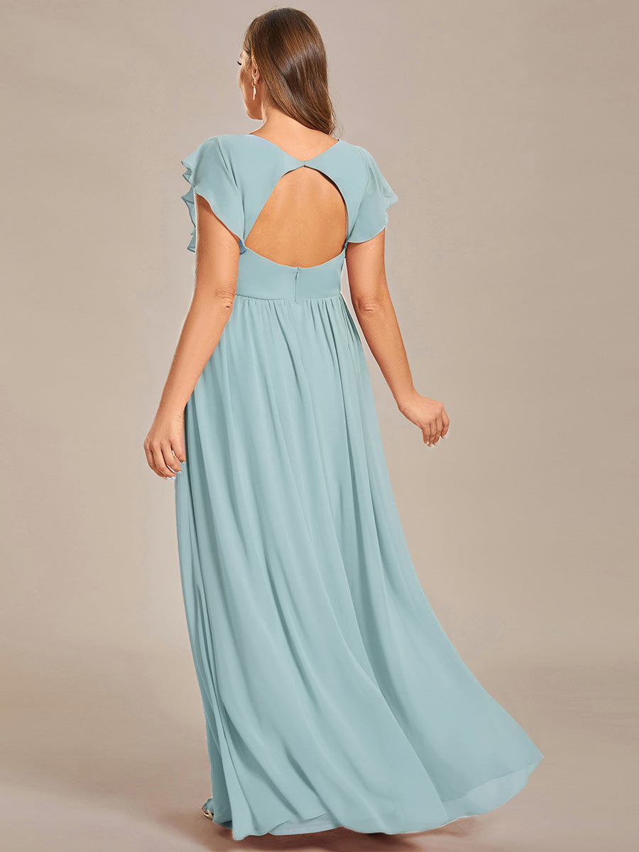 ever LILYANA|Ruffles Sleeve Back Cutout A-Line Maxi Chiffon Wedding Guest Dress