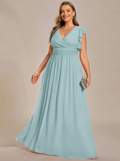 ever LILYANA|Back Cutout A-Line Pleated Ruffles Sleeve Chiffon Bridesmaid Dress
