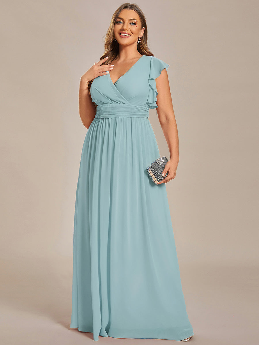 ever LILYANA|Back Cutout A-Line Pleated Ruffles Sleeve Chiffon Bridesmaid Dress