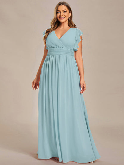 ever LILYANA|Back Cutout A-Line Pleated Ruffles Sleeve Chiffon Bridesmaid Dress