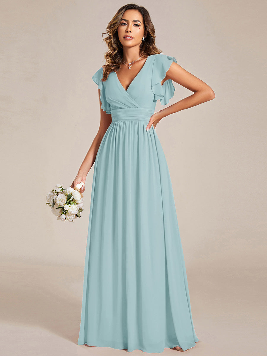 ever LILYANA|Ruffles Sleeve Back Cutout A-Line Maxi Chiffon Wedding Guest Dress