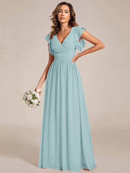 ever LILYANA|Ruffles Sleeve Back Cutout A-Line Maxi Chiffon Wedding Guest Dress