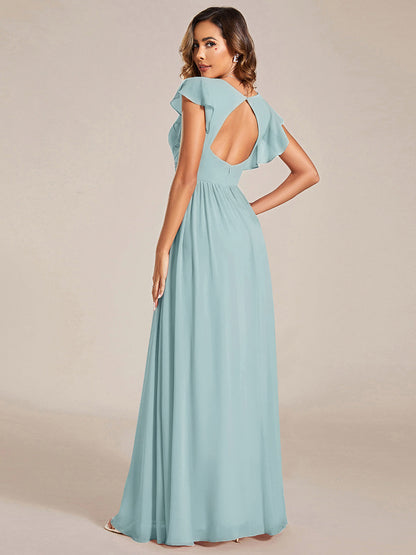 ever LILYANA|Back Cutout A-Line Pleated Ruffles Sleeve Chiffon Bridesmaid Dress