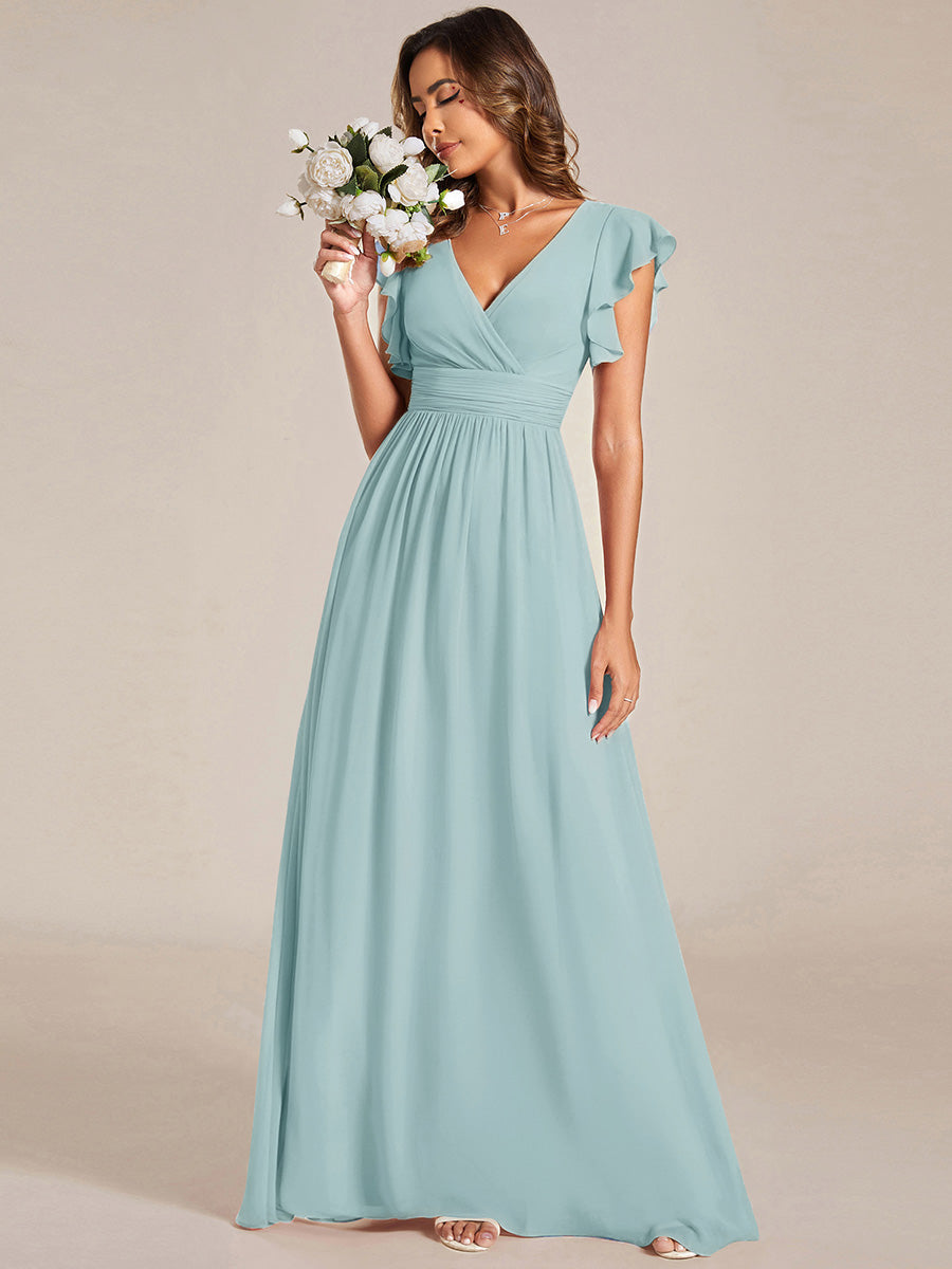 ever LILYANA|Ruffles Sleeve Back Cutout A-Line Maxi Chiffon Wedding Guest Dress