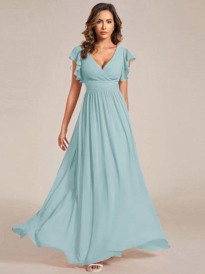 ever LILYANA|Back Cutout A-Line Pleated Ruffles Sleeve Chiffon Bridesmaid Dress