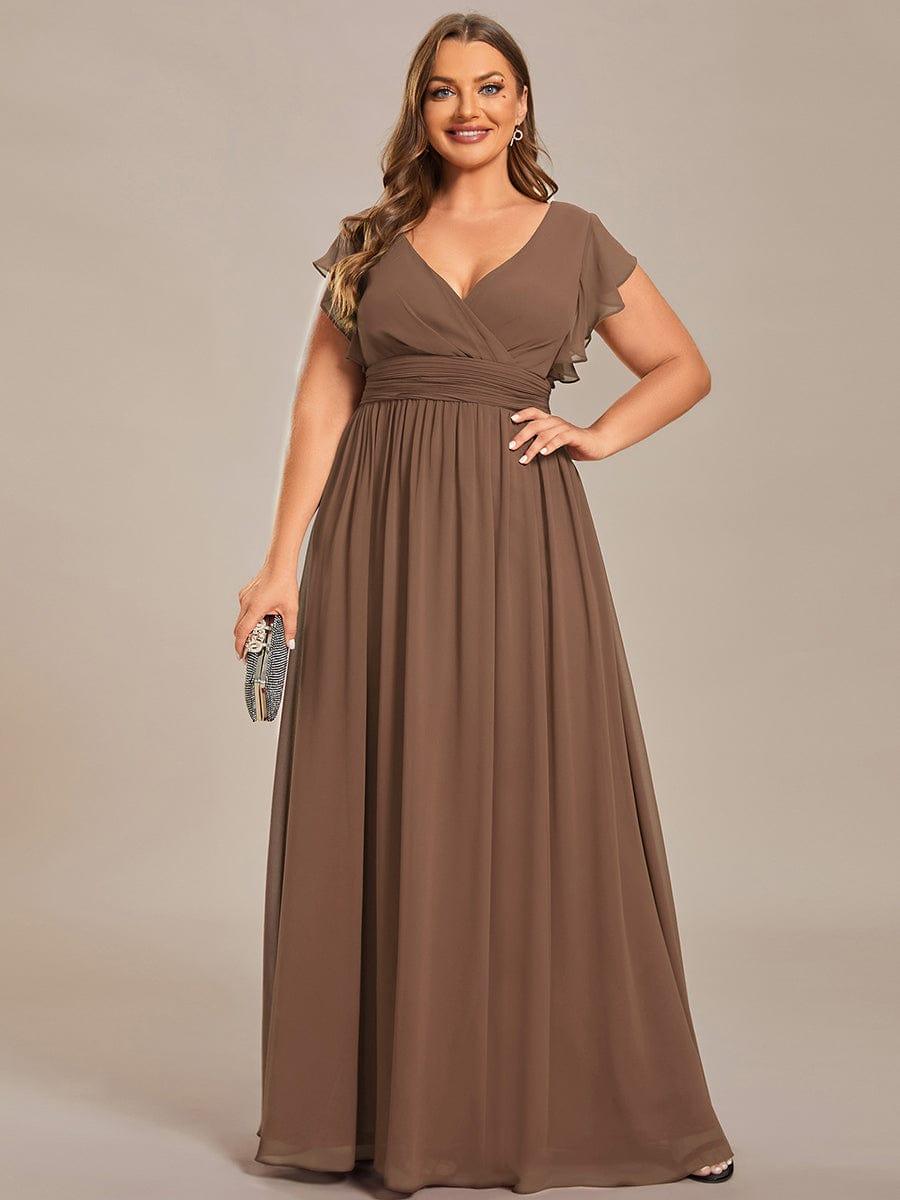 ever LILYANA|Back Cutout A-Line Pleated Ruffles Sleeve Chiffon Bridesmaid Dress