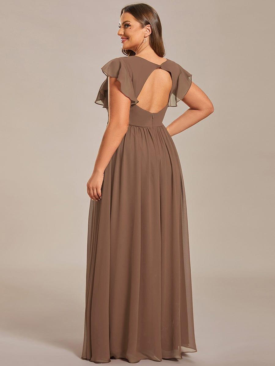ever LILYANA|Back Cutout A-Line Pleated Ruffles Sleeve Chiffon Bridesmaid Dress