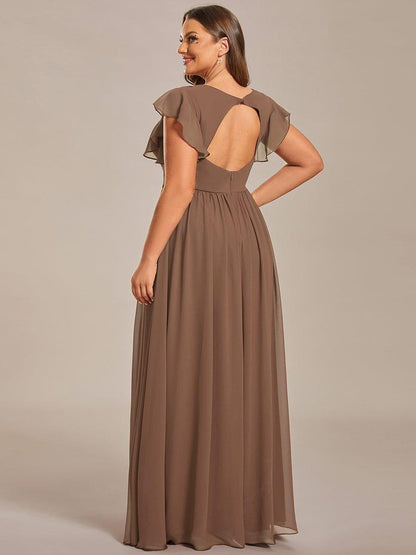 ever LILYANA|Back Cutout A-Line Pleated Ruffles Sleeve Chiffon Bridesmaid Dress