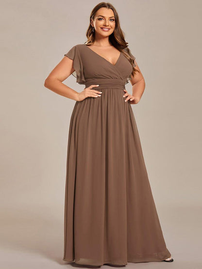 ever LILYANA|Back Cutout A-Line Pleated Ruffles Sleeve Chiffon Bridesmaid Dress