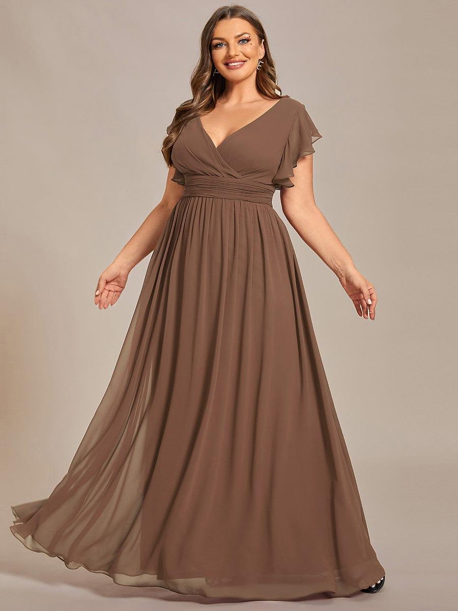 ever LILYANA|Back Cutout A-Line Pleated Ruffles Sleeve Chiffon Bridesmaid Dress