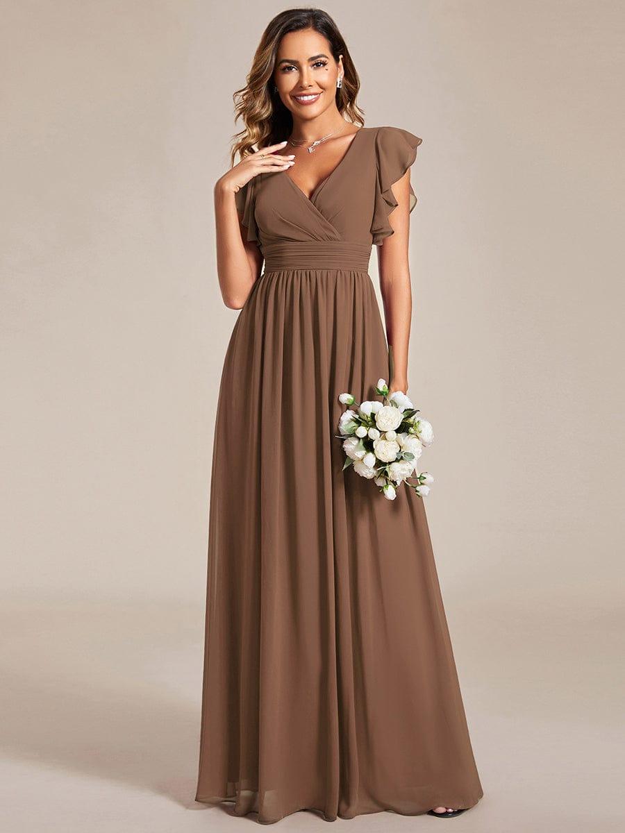 ever LILYANA|Back Cutout A-Line Pleated Ruffles Sleeve Chiffon Bridesmaid Dress