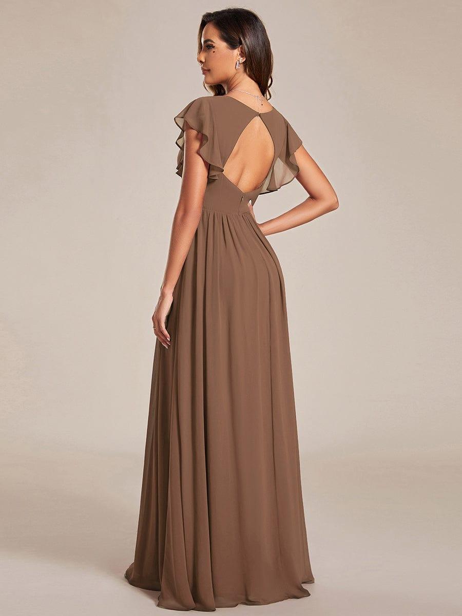 ever LILYANA|Back Cutout A-Line Pleated Ruffles Sleeve Chiffon Bridesmaid Dress