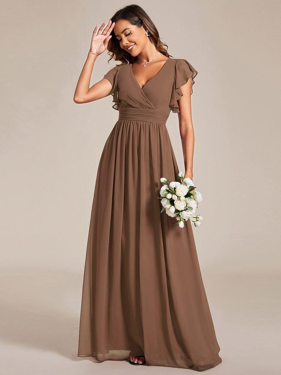 ever LILYANA|Back Cutout A-Line Pleated Ruffles Sleeve Chiffon Bridesmaid Dress