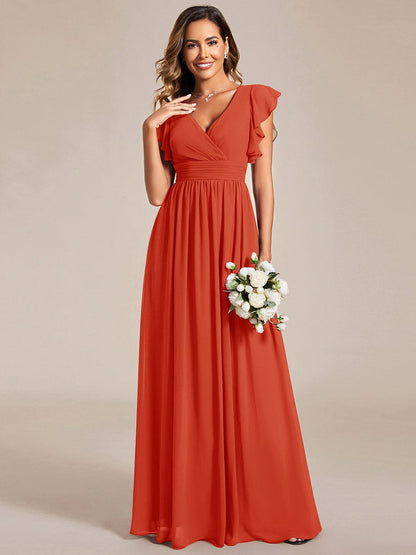 ever LILYANA|Back Cutout A-Line Pleated Ruffles Sleeve Chiffon Bridesmaid Dress