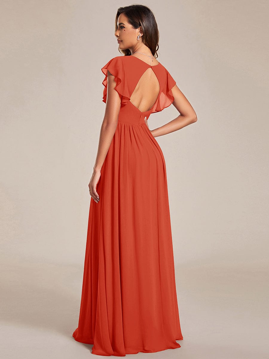 ever LILYANA|Back Cutout A-Line Pleated Ruffles Sleeve Chiffon Bridesmaid Dress