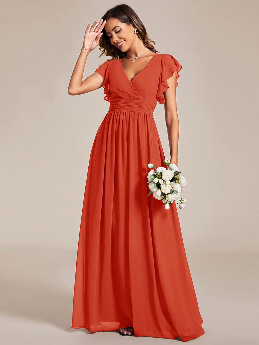 ever LILYANA|Back Cutout A-Line Pleated Ruffles Sleeve Chiffon Bridesmaid Dress