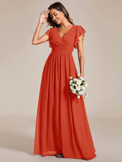 ever LILYANA|Back Cutout A-Line Pleated Ruffles Sleeve Chiffon Bridesmaid Dress