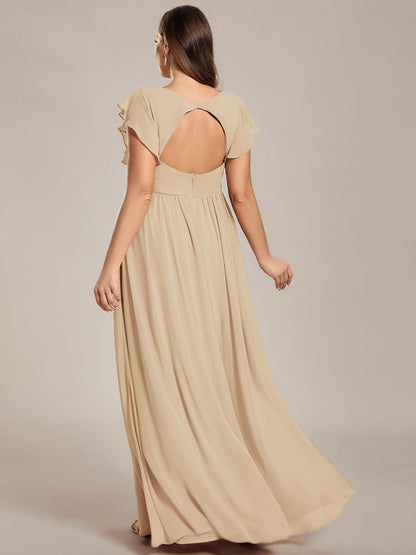 ever LILYANA|Back Cutout A-Line Pleated Ruffles Sleeve Chiffon Bridesmaid Dress