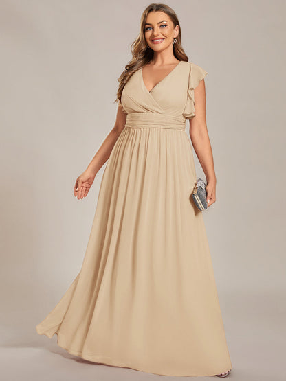 ever LILYANA|Ruffles Sleeve Back Cutout A-Line Maxi Chiffon Wedding Guest Dress
