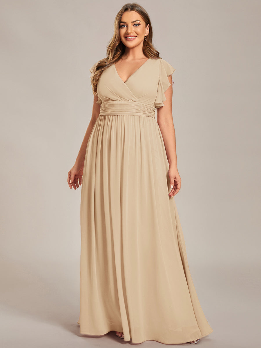 ever LILYANA|Ruffles Sleeve Back Cutout A-Line Maxi Chiffon Wedding Guest Dress