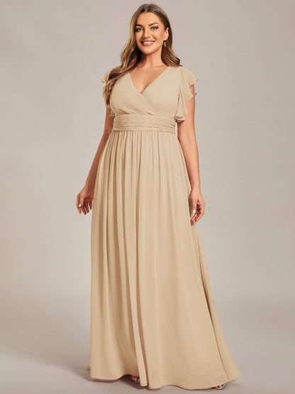 ever LILYANA|Ruffles Sleeve Back Cutout A-Line Maxi Chiffon Wedding Guest Dress