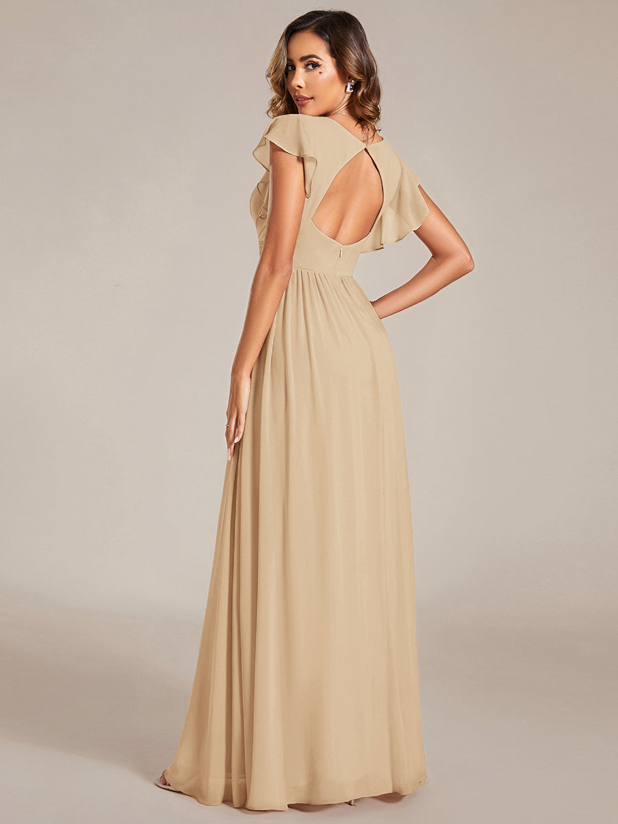 ever LILYANA|Back Cutout A-Line Pleated Ruffles Sleeve Chiffon Bridesmaid Dress