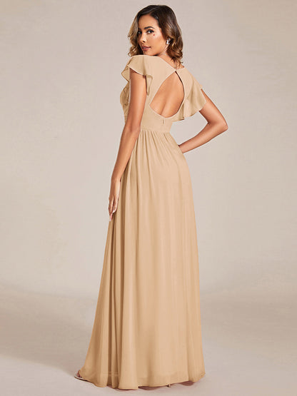ever LILYANA|Ruffles Sleeve Back Cutout A-Line Maxi Chiffon Wedding Guest Dress