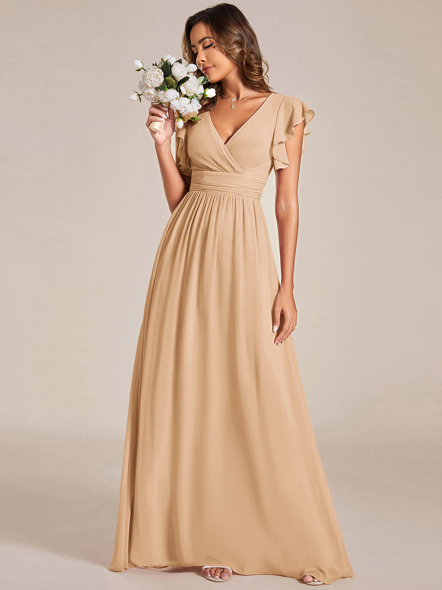 ever LILYANA|Ruffles Sleeve Back Cutout A-Line Maxi Chiffon Wedding Guest Dress