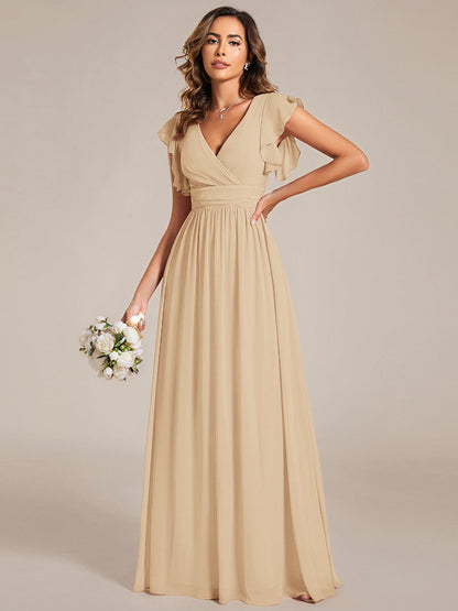ever LILYANA|Back Cutout A-Line Pleated Ruffles Sleeve Chiffon Bridesmaid Dress