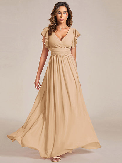 ever LILYANA|Ruffles Sleeve Back Cutout A-Line Maxi Chiffon Wedding Guest Dress