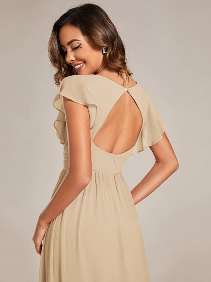 ever LILYANA|Back Cutout A-Line Pleated Ruffles Sleeve Chiffon Bridesmaid Dress