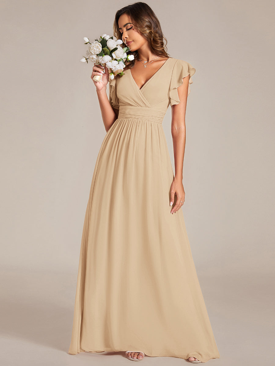 ever LILYANA|Ruffles Sleeve Back Cutout A-Line Maxi Chiffon Wedding Guest Dress