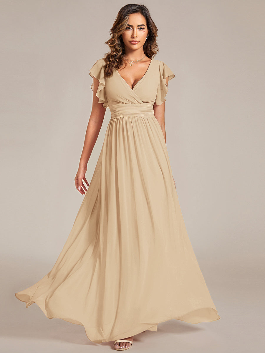 ever LILYANA|Ruffles Sleeve Back Cutout A-Line Maxi Chiffon Wedding Guest Dress