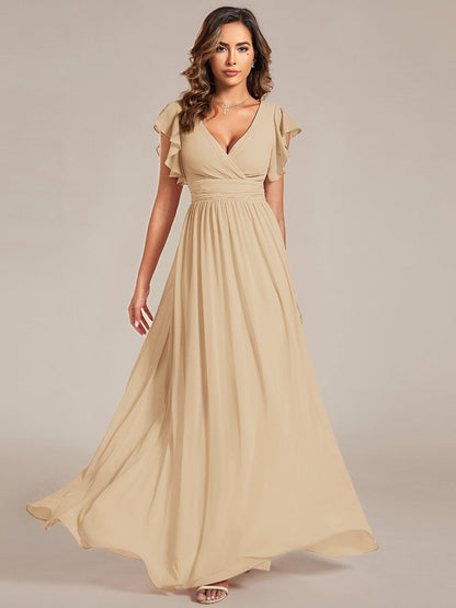 ever LILYANA|Ruffles Sleeve Back Cutout A-Line Maxi Chiffon Wedding Guest Dress