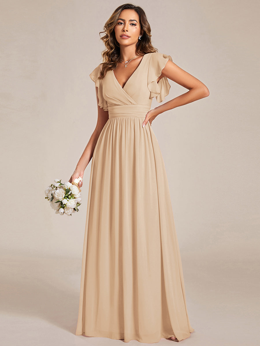 ever LILYANA|Ruffles Sleeve Back Cutout A-Line Maxi Chiffon Wedding Guest Dress