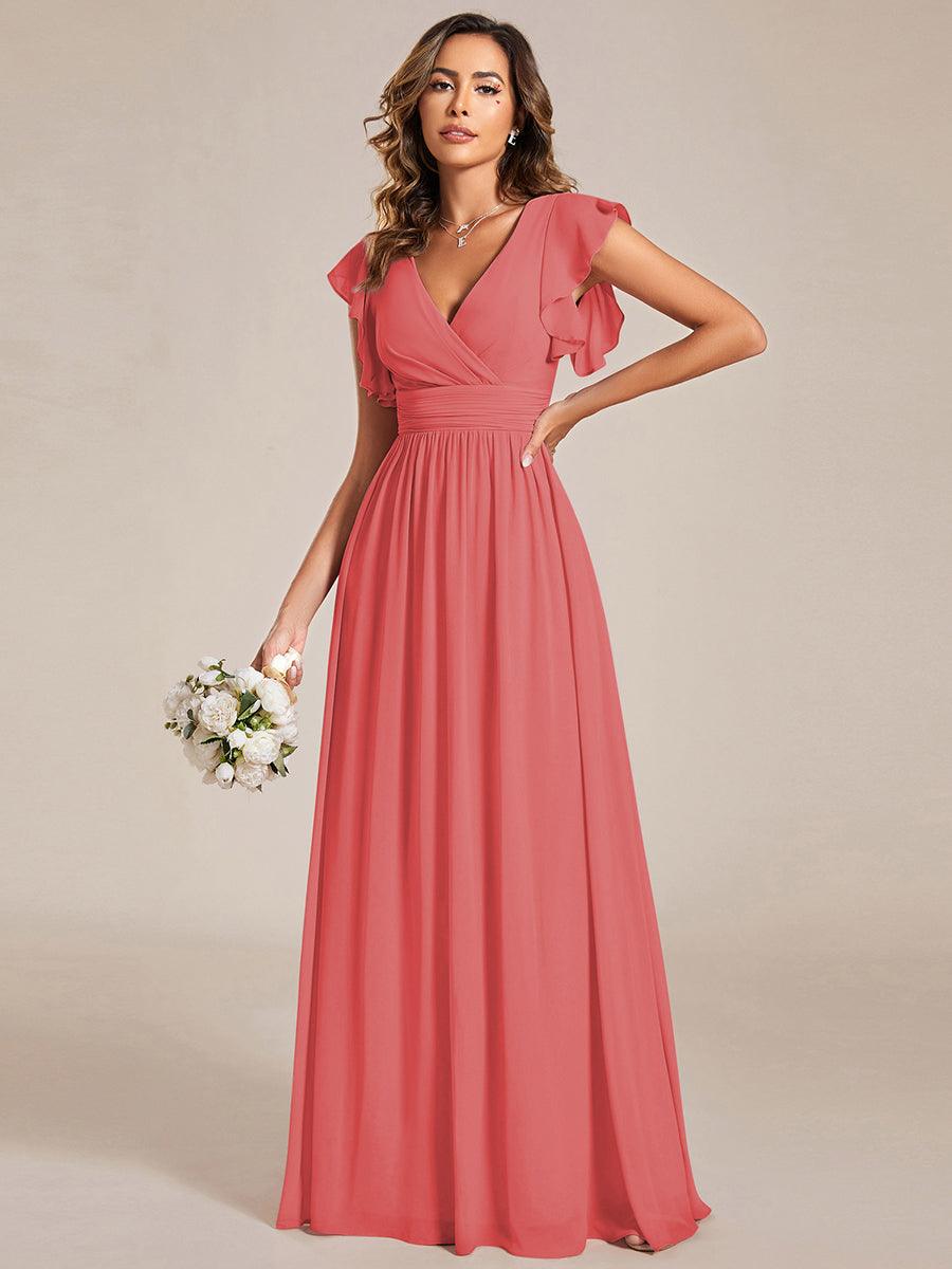 ever LILYANA|Ruffles Sleeve Back Cutout A-Line Maxi Chiffon Bridesmaid Dress