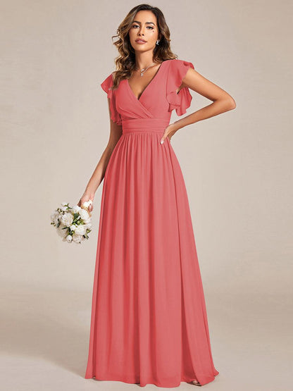 ever LILYANA|Ruffles Sleeve Back Cutout A-Line Maxi Chiffon Bridesmaid Dress