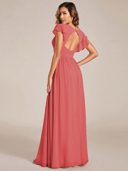 ever LILYANA|Ruffles Sleeve Back Cutout A-Line Maxi Chiffon Bridesmaid Dress