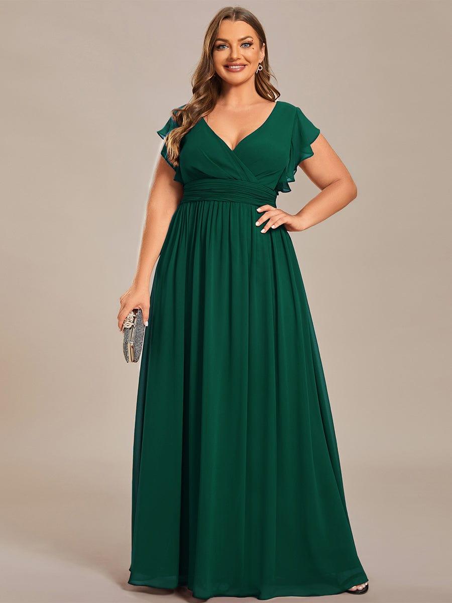 ever LILYANA|Back Cutout A-Line Pleated Ruffles Sleeve Chiffon Bridesmaid Dress