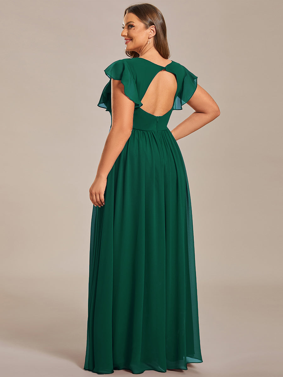 ever LILYANA|Ruffles Sleeve Back Cutout A-Line Maxi Chiffon Wedding Guest Dress