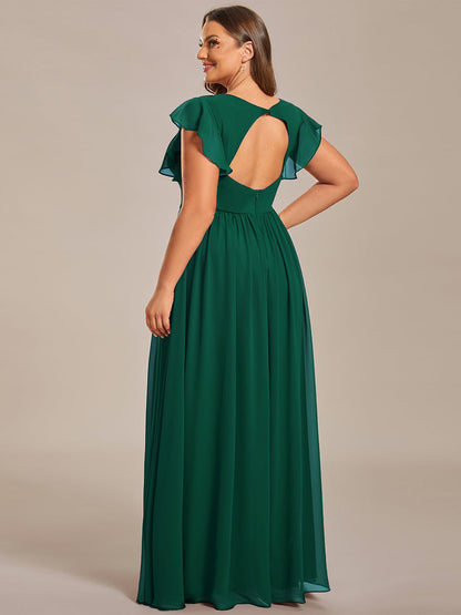 ever LILYANA|Ruffles Sleeve Back Cutout A-Line Maxi Chiffon Wedding Guest Dress