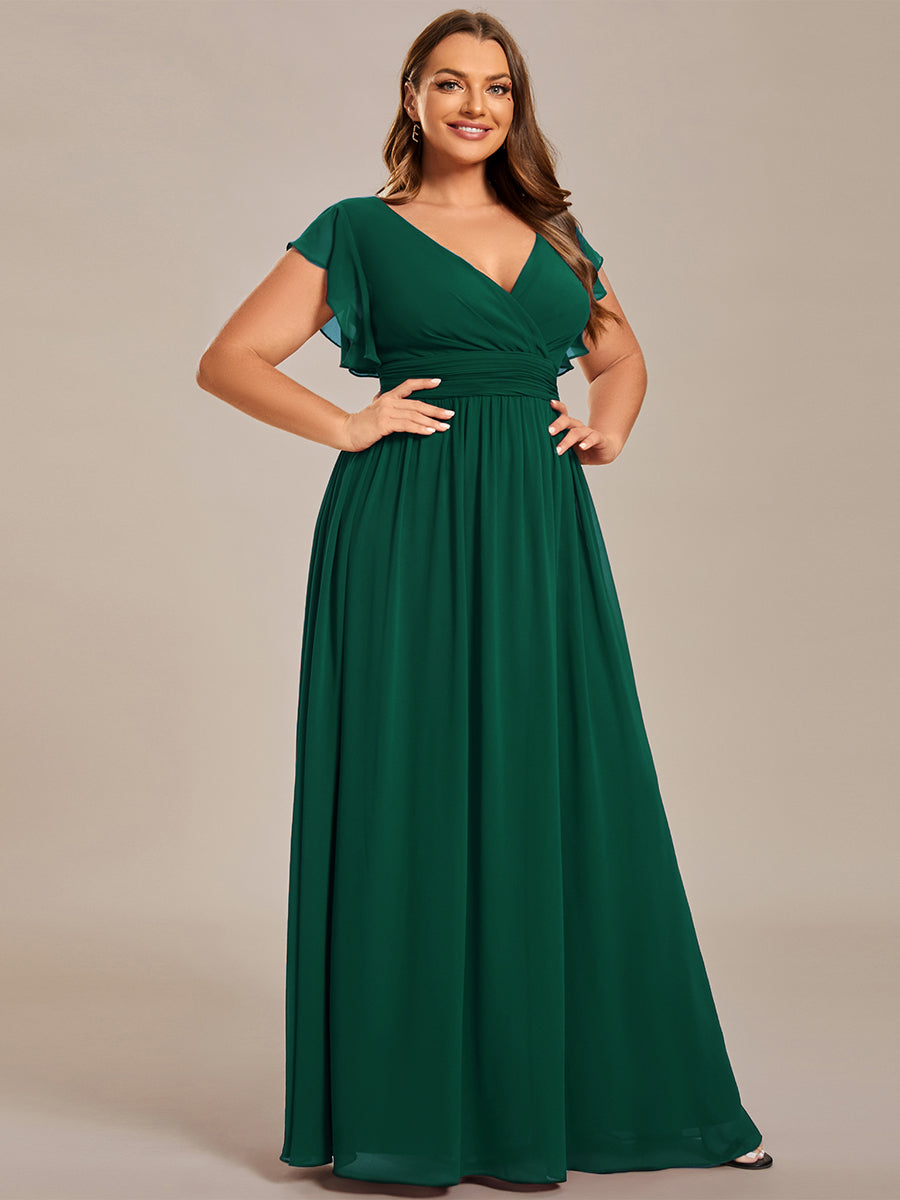ever LILYANA|Ruffles Sleeve Back Cutout A-Line Maxi Chiffon Wedding Guest Dress
