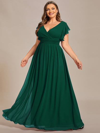 ever LILYANA|Ruffles Sleeve Back Cutout A-Line Maxi Chiffon Wedding Guest Dress